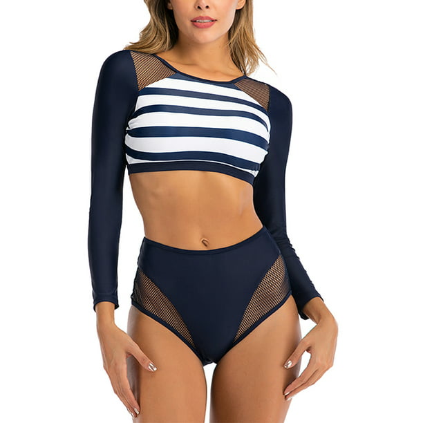 Women Two Piece Bathing Suit One Shoulder Scalloped Bikini Knit UV Tankini Swimsuit Swimwear 